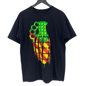 GRENADE Bomb Yellow Stars Red Stripes Drip Art Black Graphic T-Shirt Size L